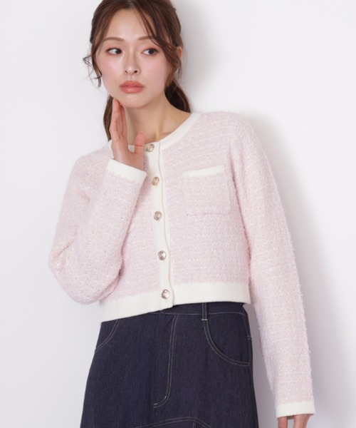 JILL by JILL STUART（ジルバイジルスチュアート）の「ミックスツイードニットジャケット（ニット/セーター・レディース・ブルー/グレー/ピンク・FREE）」の3枚目の写真