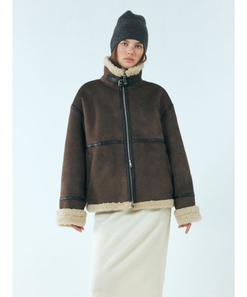 ETMON(エトモン)の「Lined Suede Mustang Coat, Charcoal(ムートンコート・レディース・その他・FREE)」の1枚目の写真