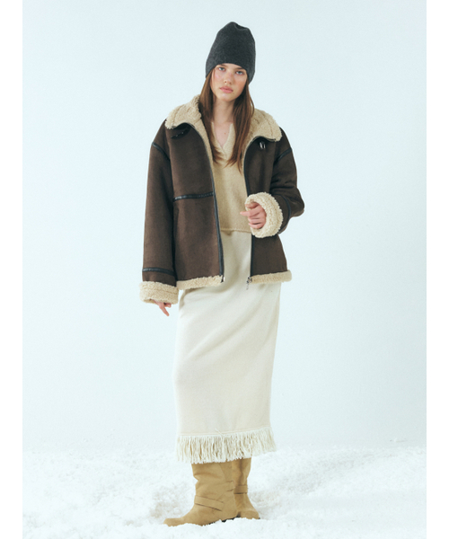 ETMON(エトモン)の「Lined Suede Mustang Coat, Charcoal(ムートンコート・レディース・その他・FREE)」の2枚目の写真