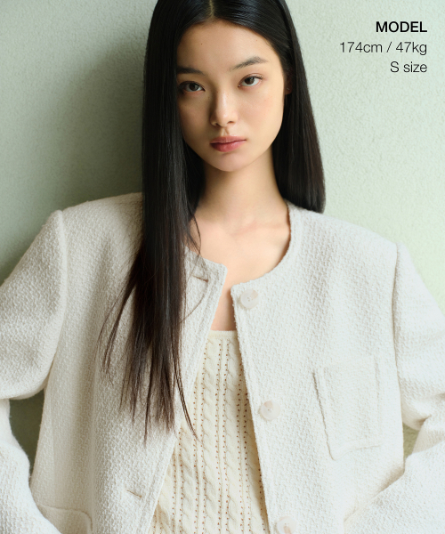 MUSINSA STANDARD WOMAN（ムシンサスタンダードウーマン）の「ウィメンズラウンドネックツイードハーフジャケット[クリーム]（テーラードジャケット・レディース・その他・LARGE/MEDIUM/SMALL/X-SMALL）」の2枚目の写真