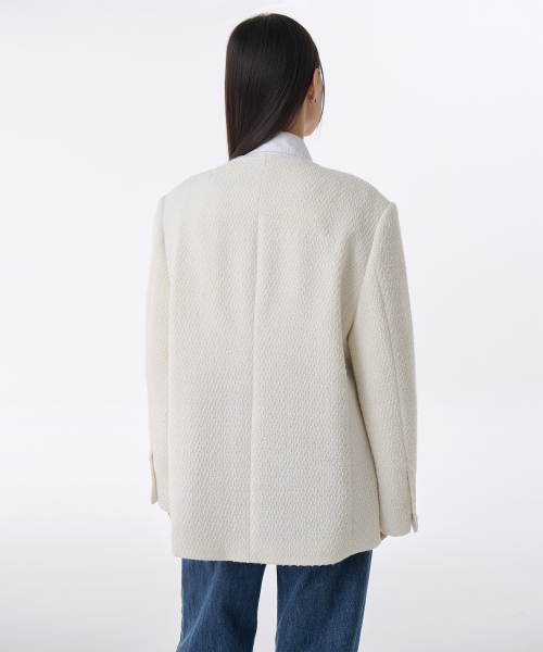 MUSINSA STANDARD WOMAN（ムシンサスタンダードウーマン）の「ウィメンズラウンドネックツイードハーフジャケット[クリーム]（テーラードジャケット・レディース・その他・LARGE/MEDIUM/SMALL/X-SMALL）」の4枚目の写真