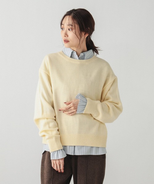 GLOBAL WORK（グローバルワーク）の「ニットプルオーバー＊カラーシャツ長袖/634004（ニット/セーター・レディース・ダークブラウン/ライトイエロー/グレー・MEDIUM）」の3枚目の写真