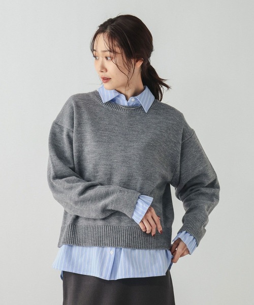 GLOBAL WORK（グローバルワーク）の「ニットプルオーバー＊カラーシャツ長袖/634004（ニット/セーター・レディース・ダークブラウン/ライトイエロー/グレー・MEDIUM）」の2枚目の写真