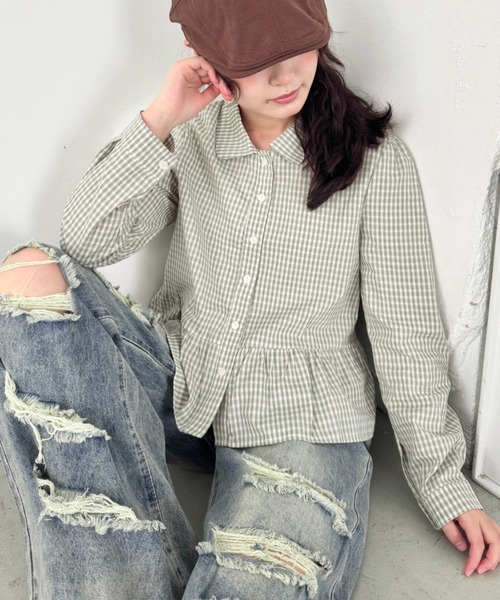 SOLLON.(ソルロン)の「フリルヘムチェック柄シャツ(シャツ/ブラウス・レディース・ライトグリーン/ブラウン・FREE)」の11枚目の写真
