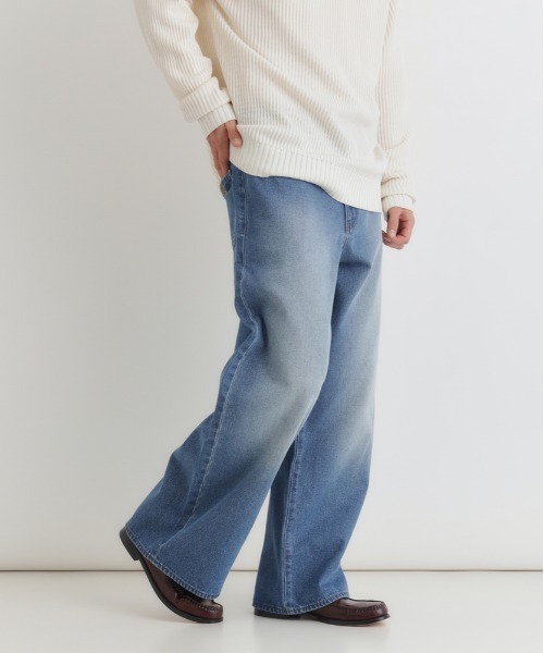 BACK NUMBER（バックナンバー）の「【BACK NUMBER】デニムワイドフレアパンツ (ハイウエスト / トレンドシルエット / ヴィンテージ感)（デニムパンツ・メンズ・ライトインディゴブルー/ダークインディゴブルー・S/M/L/XL）」の3枚目の写真