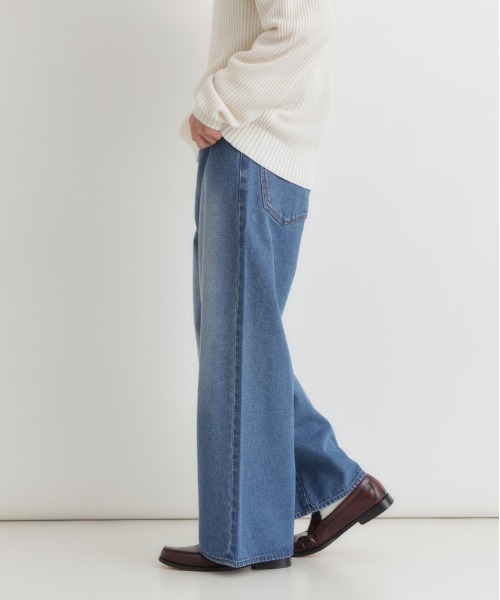 BACK NUMBER（バックナンバー）の「【BACK NUMBER】デニムワイドフレアパンツ (ハイウエスト / トレンドシルエット / ヴィンテージ感)（デニムパンツ・メンズ・ライトインディゴブルー/ダークインディゴブルー・S/M/L/XL）」の4枚目の写真