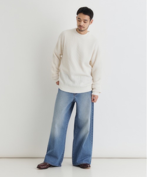 BACK NUMBER（バックナンバー）の「【BACK NUMBER】デニムワイドフレアパンツ (ハイウエスト / トレンドシルエット / ヴィンテージ感)（デニムパンツ・メンズ・ライトインディゴブルー/ダークインディゴブルー・S/M/L/XL）」の6枚目の写真