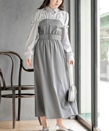 rps | 異素材切替リボン袖ドッキングワンピース(ワンピース)