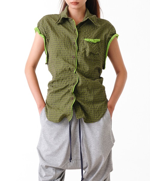 OPEN Yy(オープンワイワイ)の「【OPEN YY】COLOR BLOCK WIRE SHIRT(シャツ/ブラウス・レディース・グリーン/ベージュ・S)」の20枚目の写真