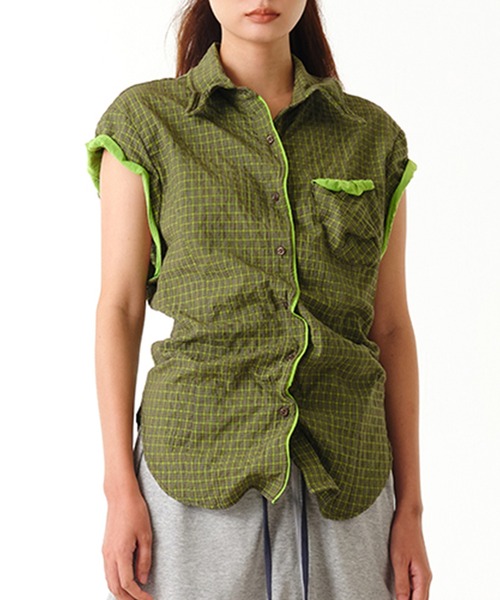 OPEN Yy(オープンワイワイ)の「【OPEN YY】COLOR BLOCK WIRE SHIRT(シャツ/ブラウス・レディース・グリーン/ベージュ・S)」の19枚目の写真