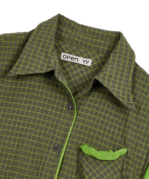 OPEN Yy(オープンワイワイ)の「【OPEN YY】COLOR BLOCK WIRE SHIRT(シャツ/ブラウス・レディース・グリーン/ベージュ・S)」の3枚目の写真