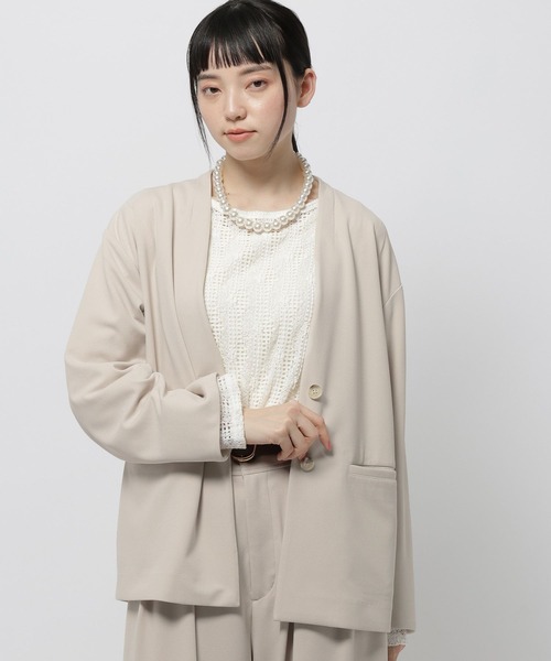 niko and...（ニコアンド）の「洗えるノビノビジャケットカーデ（ノーカラージャケット・レディース・アイボリー/ブラック・FREE）」の2枚目の写真