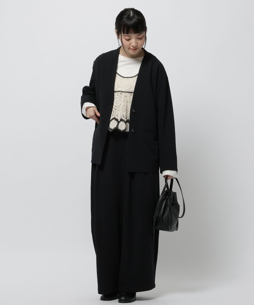 niko and...（ニコアンド）の「洗えるノビノビジャケットカーデ（ノーカラージャケット・レディース・アイボリー/ブラック・FREE）」の3枚目の写真