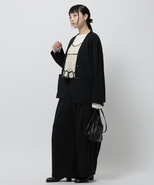 niko and...（ニコアンド）の「洗えるノビノビジャケットカーデ（ノーカラージャケット・レディース・アイボリー/ブラック・FREE）」の4枚目の写真