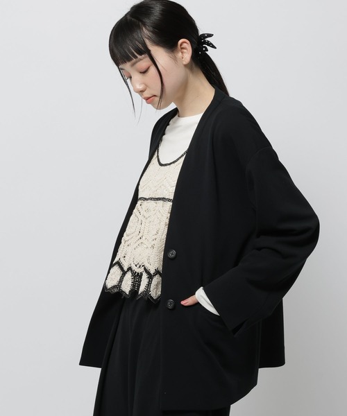 niko and...（ニコアンド）の「洗えるノビノビジャケットカーデ（ノーカラージャケット・レディース・アイボリー/ブラック・FREE）」の5枚目の写真
