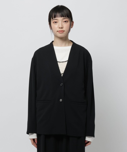 niko and...（ニコアンド）の「洗えるノビノビジャケットカーデ（ノーカラージャケット・レディース・アイボリー/ブラック・FREE）」の9枚目の写真