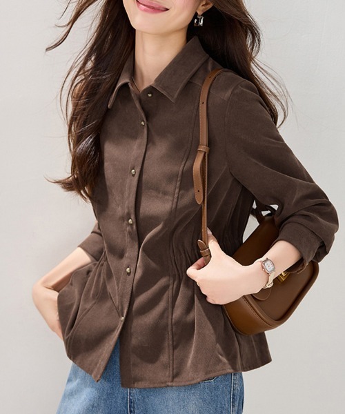 ONEP STAR(ワンピスター)の「ウエストギャザー×シャツブラウス(シャツ/ブラウス・レディース・ダークブラウン・MEDIUM/LARGE/X-LARGE)」の2枚目の写真