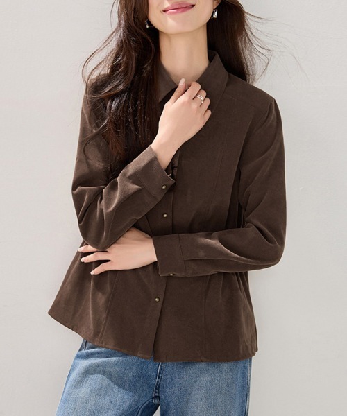 ONEP STAR(ワンピスター)の「ウエストギャザー×シャツブラウス(シャツ/ブラウス・レディース・ダークブラウン・MEDIUM/LARGE/X-LARGE)」の3枚目の写真