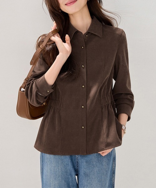 ONEP STAR(ワンピスター)の「ウエストギャザー×シャツブラウス(シャツ/ブラウス・レディース・ダークブラウン・MEDIUM/LARGE/X-LARGE)」の4枚目の写真