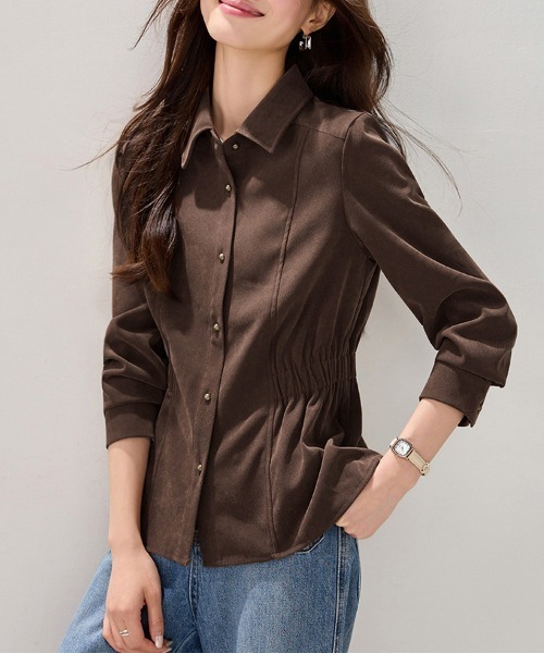 ONEP STAR(ワンピスター)の「ウエストギャザー×シャツブラウス(シャツ/ブラウス・レディース・ダークブラウン・MEDIUM/LARGE/X-LARGE)」の5枚目の写真