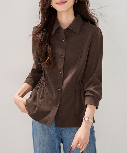 ONEP STAR(ワンピスター)の「ウエストギャザー×シャツブラウス(シャツ/ブラウス・レディース・ダークブラウン・MEDIUM/LARGE/X-LARGE)」の6枚目の写真