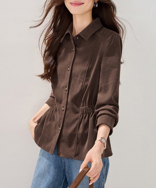 ONEP STAR(ワンピスター)の「ウエストギャザー×シャツブラウス(シャツ/ブラウス・レディース・ダークブラウン・MEDIUM/LARGE/X-LARGE)」の7枚目の写真