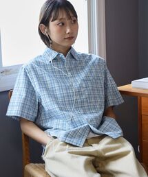 【FFEIN(フェイン)】アソートワンポイント刺繍半袖チェックボックスシャツ / レギュラーカラー 刺繍 レイヤード ポケット