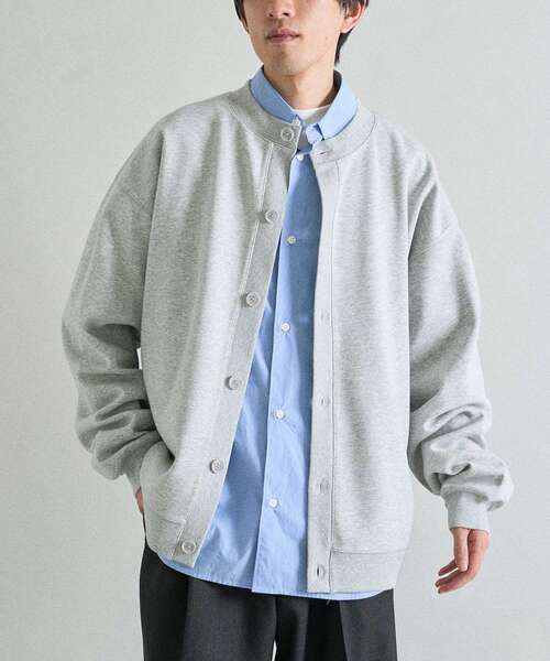 CRAFT STANDARD BOUTIQUE(クラフトスタンダードブティック)の「ボンディングスウェットクルーネックカーディガン(カーディガン/ボレロ・メンズ・ライトグレー/ブラック・S/M/L)」の14枚目の写真