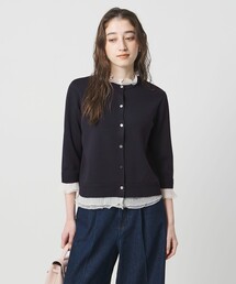 極美品 ユナイテッドアローズ ミニフリル ニットカーディガン ネイビー
