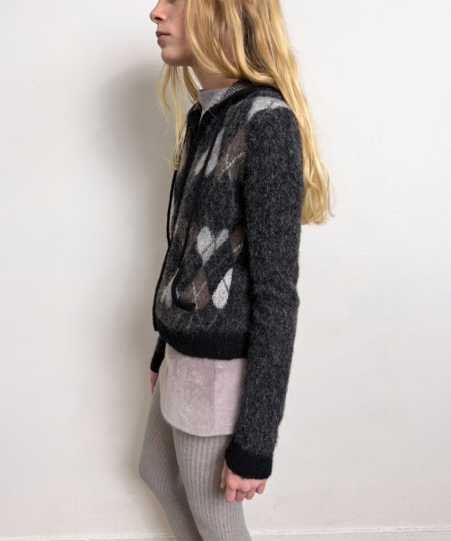 DIAGONAL(ダイアゴナル)の「HEART ARGYLE JACQUARD HOOD ZIP UP (black)(カーディガン/ボレロ・レディース・その他・FREE)」の2枚目の写真