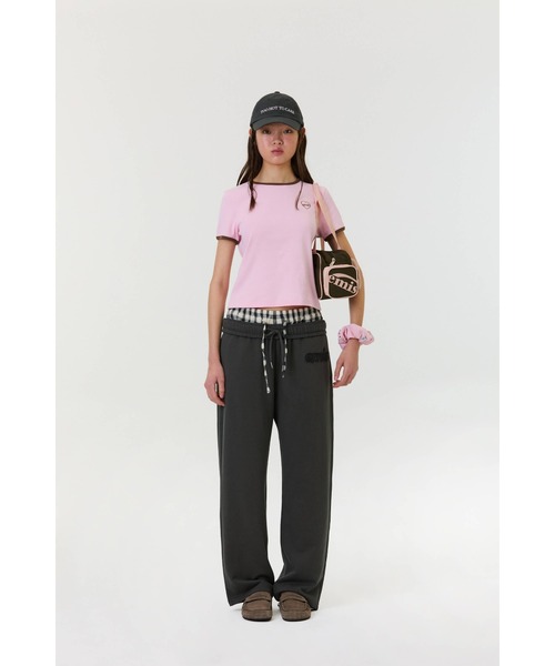 EMIS(イミス)の「COLOR-BLOCK APPLIQUE JOGGER PANTS(スウェットパンツ・レディース・アイボリー/グレー/チャコール・MEDIUM/SMALL)」の4枚目の写真