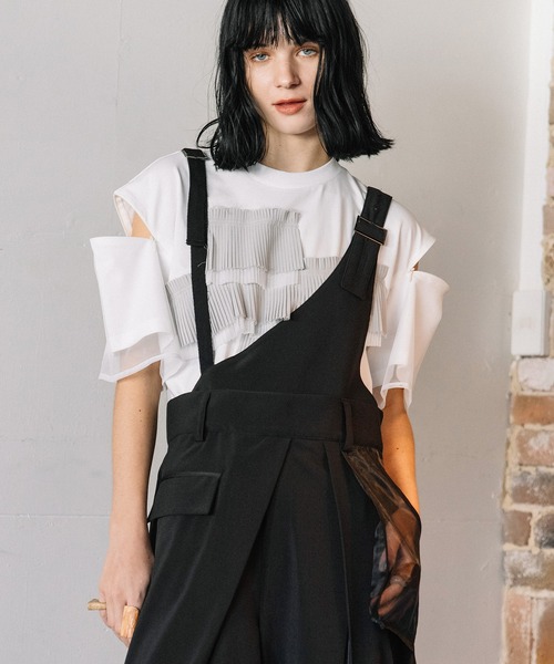 AULA AILA（アウラアイラ）の「タックアシンメトリーサロペット（サロペット/オーバーオール・レディース・グレイッシュベージュ/ブラック/グレー・1/0）」の12枚目の写真