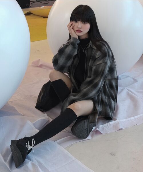 DAUSPICE（ディーオスピス）の「(DUC) Logo ombre checkshirt Black（シャツ/ブラウス・レディース・ブラック・ONE SIZE）」の9枚目の写真