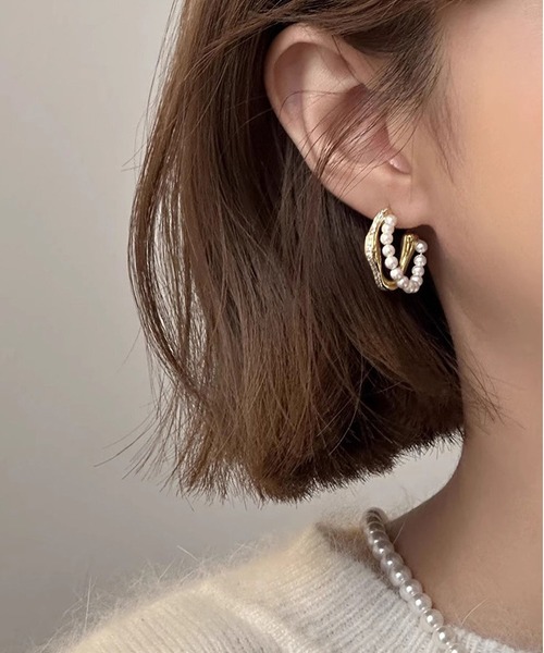 LA VORAGINE(ラ ヴォラジネ)の「二連エコパールジルコニアピアス(ピアス(両耳用)・レディース・シルバー/ゴールド・FREE)」の2枚目の写真