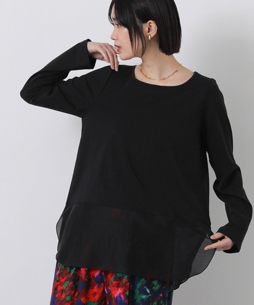 Gready Brilliant（グレディブリリアン）の「スクエアネックシアーヘムＴ（Tシャツ/カットソー・レディース・オフホワイト/ブラック・38）」の2枚目の写真