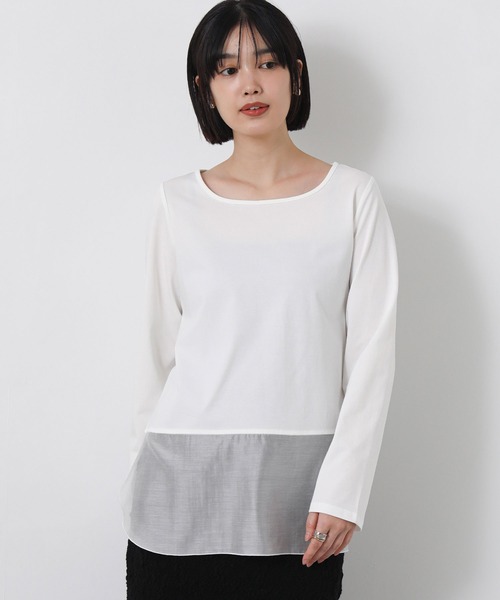 Gready Brilliant（グレディブリリアン）の「スクエアネックシアーヘムＴ（Tシャツ/カットソー・レディース・オフホワイト/ブラック・38）」の14枚目の写真