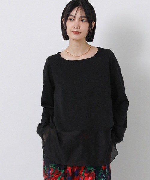 Gready Brilliant（グレディブリリアン）の「スクエアネックシアーヘムＴ（Tシャツ/カットソー・レディース・オフホワイト/ブラック・38）」の3枚目の写真