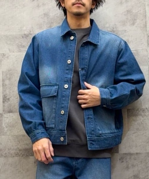 BACK NUMBER（バックナンバー）の「【BACK NUMBER】 デニム フルジップ ブルゾン (ワークジャケット / オーバーサイズ / ユーズド加工)（デニムジャケット・メンズ・ダークインディゴブルー/ブラック・L/XL/M）」の2枚目の写真