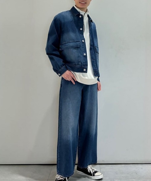 BACK NUMBER（バックナンバー）の「【BACK NUMBER】 デニム フルジップ ブルゾン (ワークジャケット / オーバーサイズ / ユーズド加工)（デニムジャケット・メンズ・ダークインディゴブルー/ブラック・L/XL/M）」の3枚目の写真