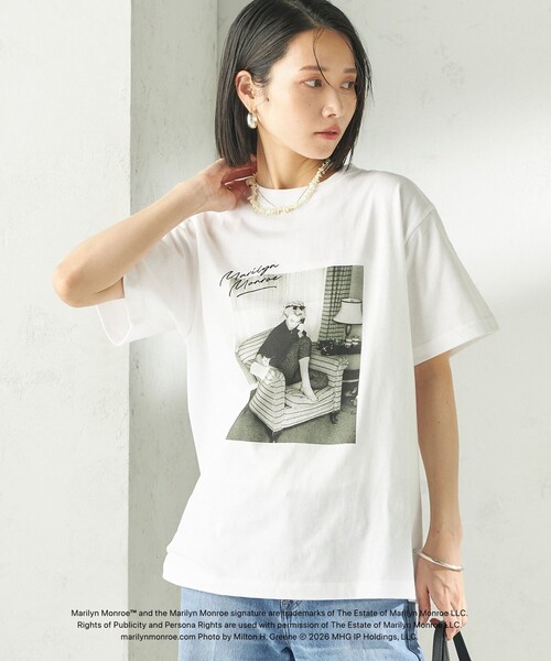 GOOD ROCK SPEED（グッドロックスピード）の「【SHIPS別注】Marilyn Monroe / フォト TEE（Tシャツ/カットソー・レディース・ベージュ/ホワイト/ブラック/ホワイト系・ONE SIZE）」の7枚目の写真