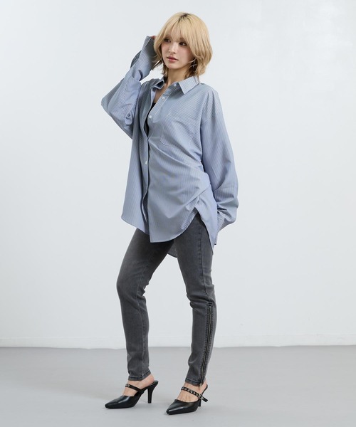 ANAP(アナップ)の「2way ストライプ オーバーサイズ シャツ(シャツ/ブラウス・レディース・クリア/ネイビー・F)」の6枚目の写真