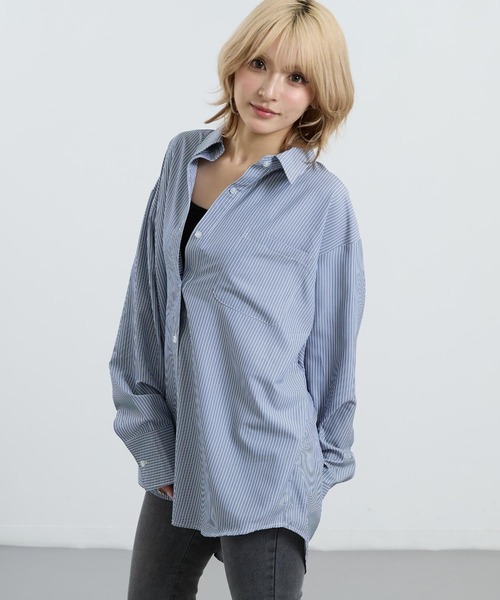 ANAP(アナップ)の「2way ストライプ オーバーサイズ シャツ(シャツ/ブラウス・レディース・クリア/ネイビー・F)」の3枚目の写真