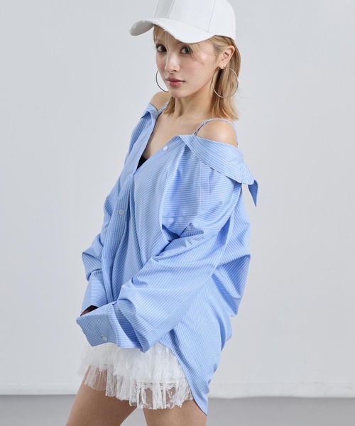 ANAP(アナップ)の「2way ストライプ オーバーサイズ シャツ(シャツ/ブラウス・レディース・クリア/ネイビー・F)」の11枚目の写真