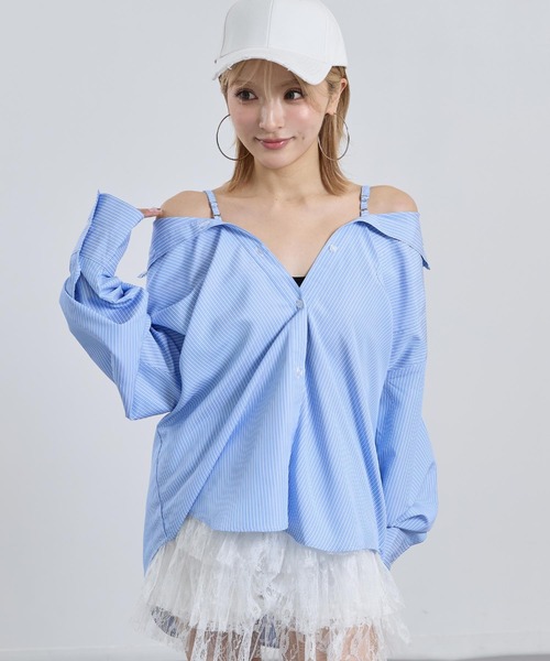 ANAP(アナップ)の「2way ストライプ オーバーサイズ シャツ(シャツ/ブラウス・レディース・クリア/ネイビー・F)」の8枚目の写真