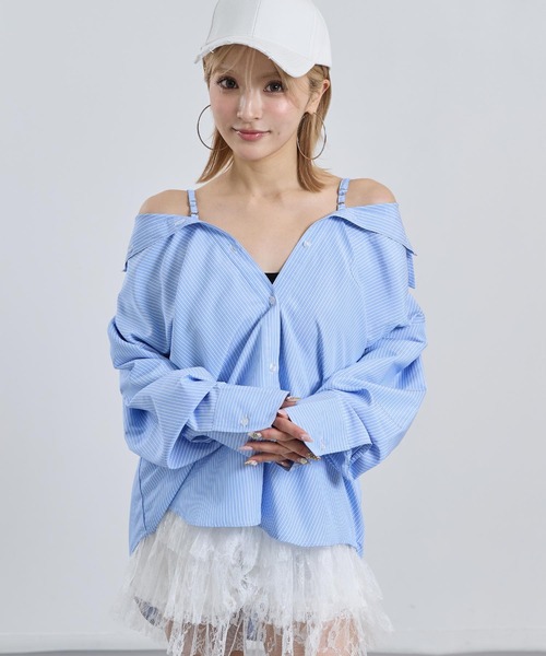 ANAP(アナップ)の「2way ストライプ オーバーサイズ シャツ(シャツ/ブラウス・レディース・クリア/ネイビー・F)」の9枚目の写真