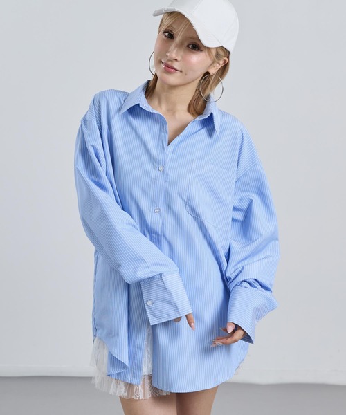 ANAP(アナップ)の「2way ストライプ オーバーサイズ シャツ(シャツ/ブラウス・レディース・クリア/ネイビー・F)」の10枚目の写真