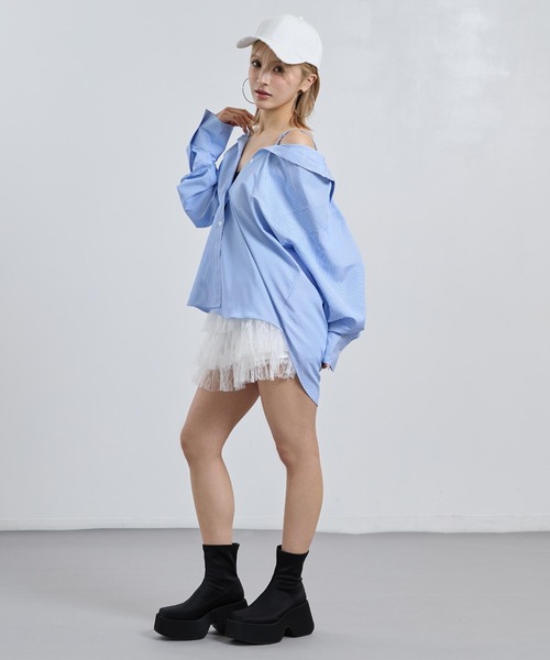 ANAP(アナップ)の「2way ストライプ オーバーサイズ シャツ(シャツ/ブラウス・レディース・クリア/ネイビー・F)」の14枚目の写真