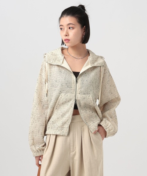 BAYFLOW（ベイフロー）の「[初夏まで着られる]メッシュパーカーブルゾン（ブルゾン・レディース・ブラック/オフホワイト・FREE）」の2枚目の写真