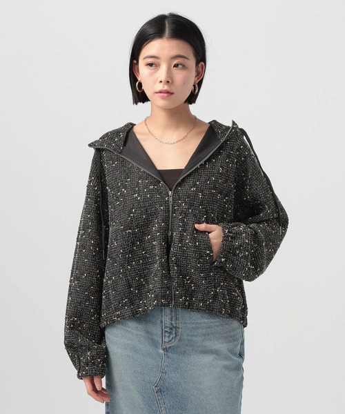 BAYFLOW（ベイフロー）の「[初夏まで着られる]メッシュパーカーブルゾン（ブルゾン・レディース・ブラック/オフホワイト・FREE）」の19枚目の写真