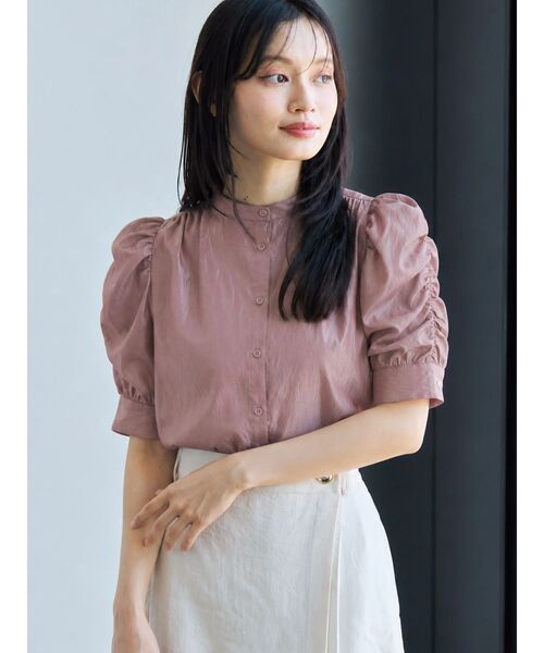 TONAL（トーナル）の「チンツギャザースリーブシャツ（シャツ/ブラウス・レディース・インディゴブルー/ピンク/ベージュ・MEDIUM）」の3枚目の写真